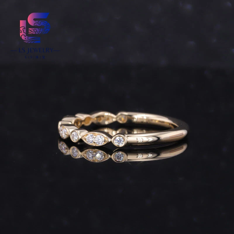 Custom Ring 14k Solid Yellow Gold Fancy Shape Moissanite Wedding Eternity Ring