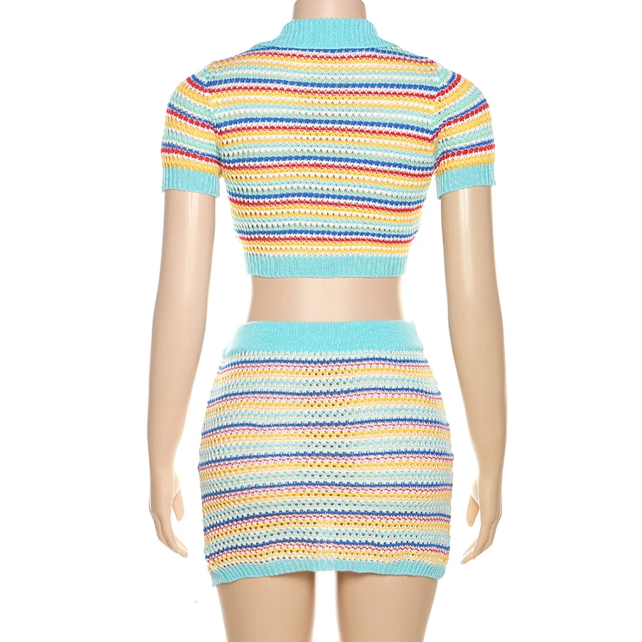 29904 Summer Crochet Two Piece Skirt Outfit Night Club Wear Knit Women