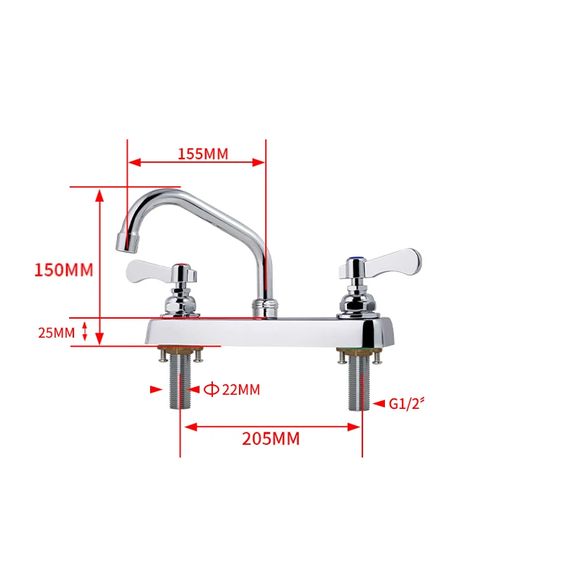 Hot Selling Modern Design Dual Handle Brass Water Tap Hot Cold Commercial Kitchen Sink Faucet for Application 2 Holes factory