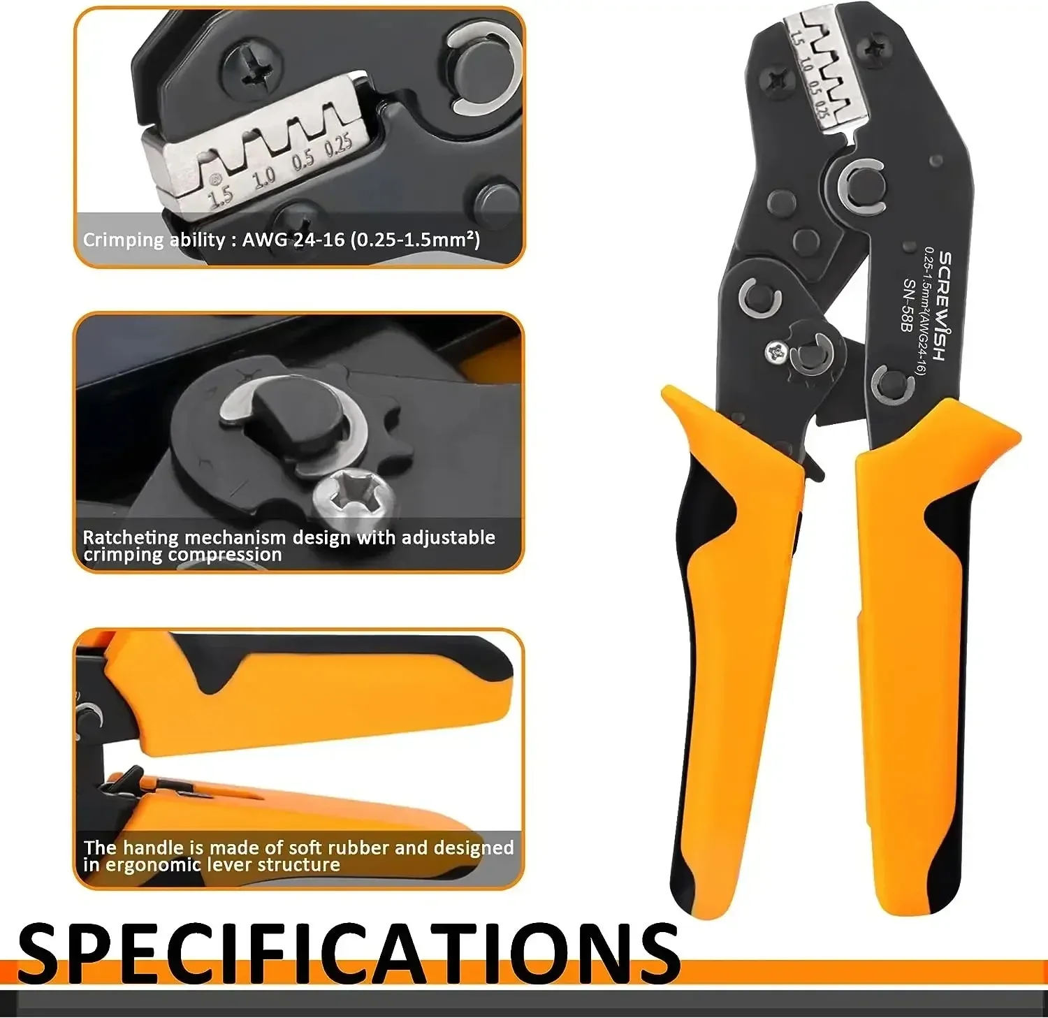 Sn58b 2316awg Electrical Crimping Pliers Automotive Crimper Ratchet Wire Crimping Tool For