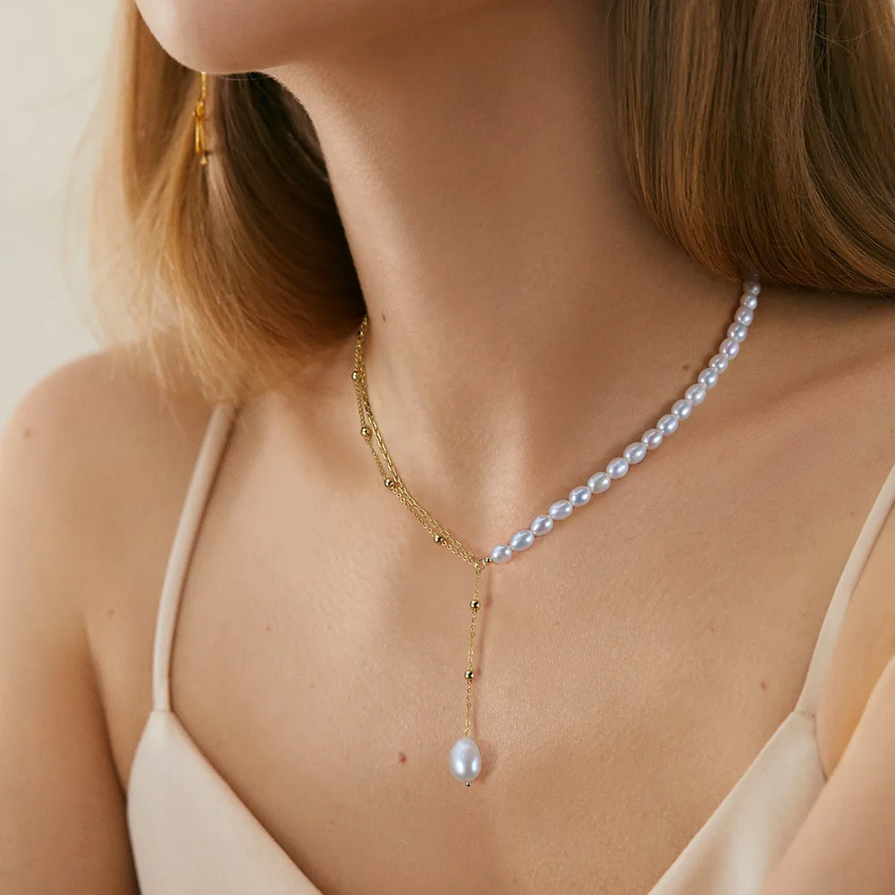 Dainty Pearl Choker Necklace For Women - 14K Gold Plated, 18.1 Inch With Extender, Faux Pearls