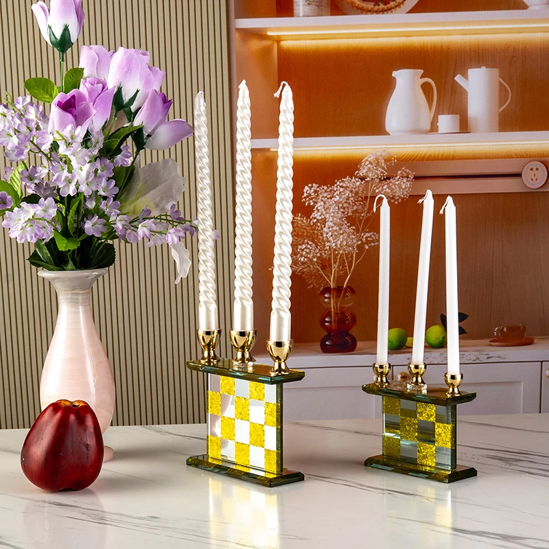New Design Compact Gold Mirror Glass Candlestick Wedding Home Decoration Crystal Candlestick