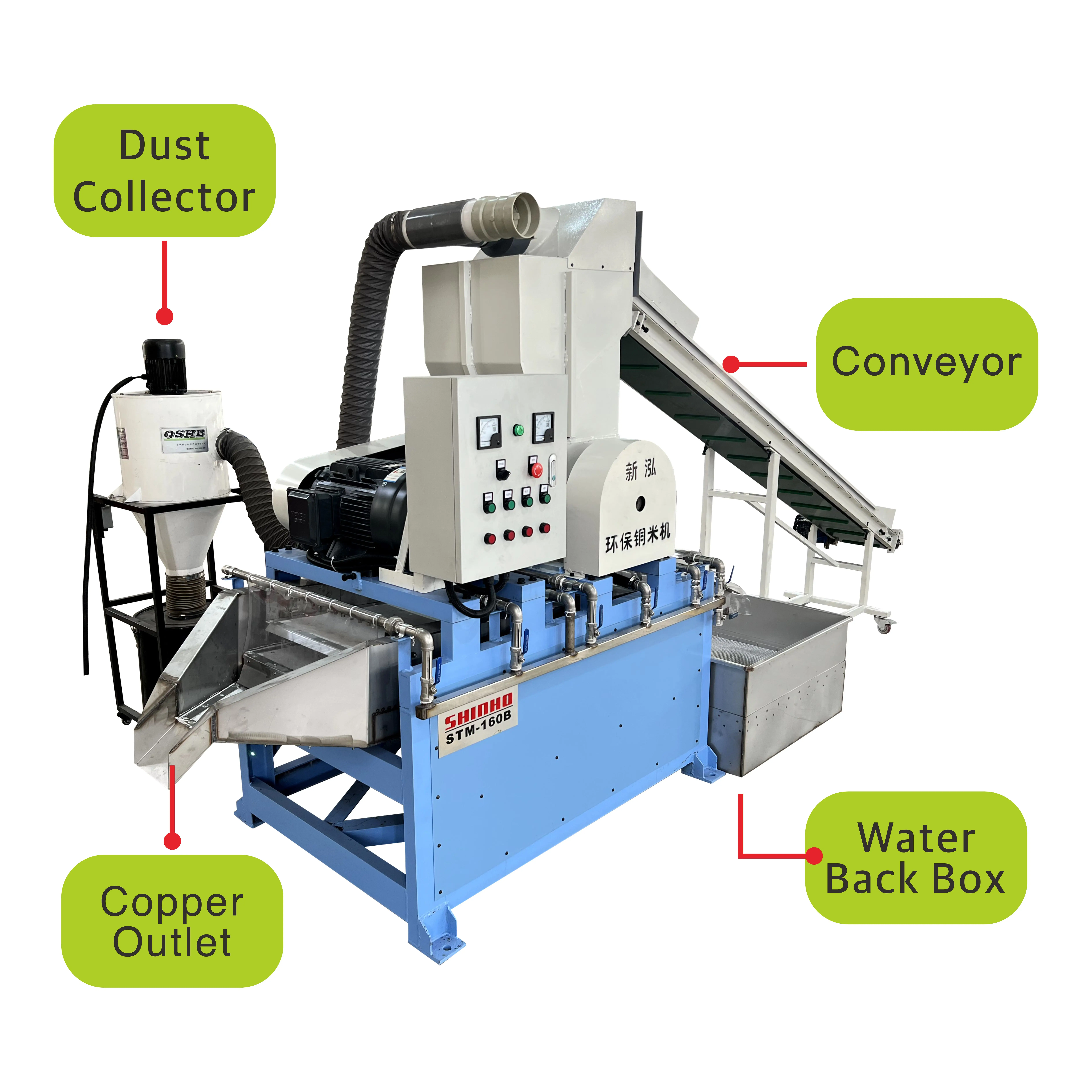 Shinho Automatic Car Popular Pure Granule Recycle Peeling Stripper Used Crushing Cable Granulator Copper Wire Recycling Machine