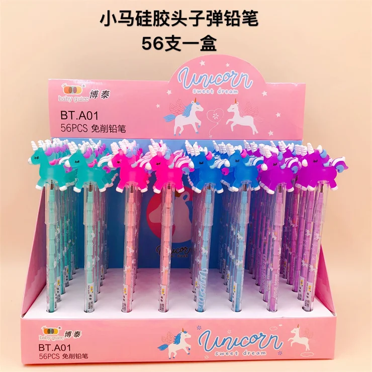 2023, бесплатный образец, корейские милые канцелярские принадлежности, оптовая продажа, классные механические ручки и пластиковые карандаши для письма с единорогом