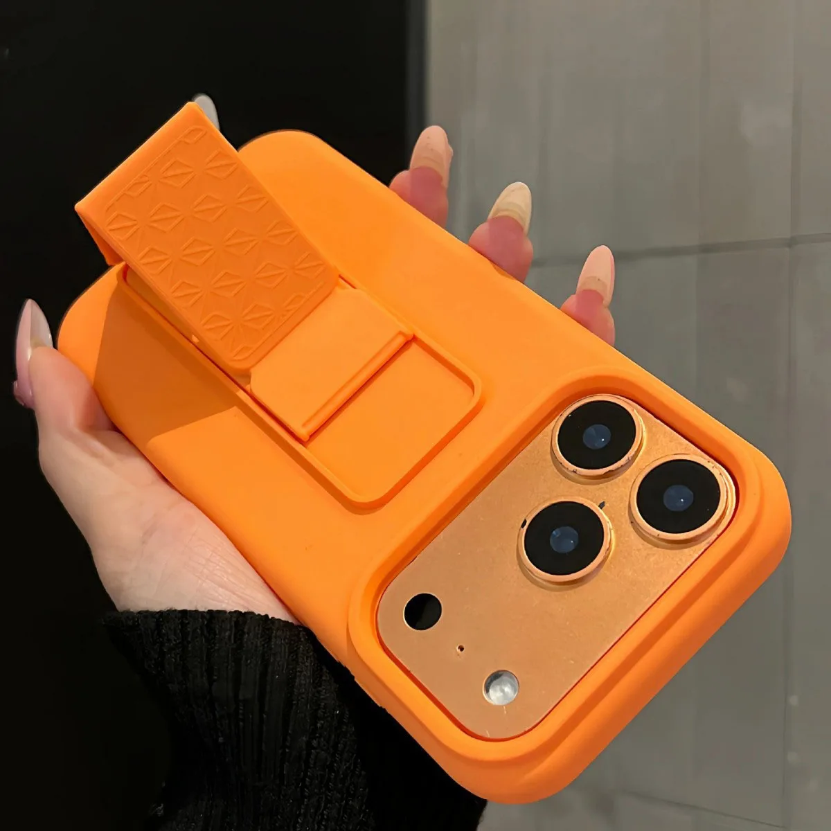 Luxury Silicone Cover Hidden Folding Bracket Design Mobile Phone Case for iPhone 17 16 15 14 13 12 Pro Max