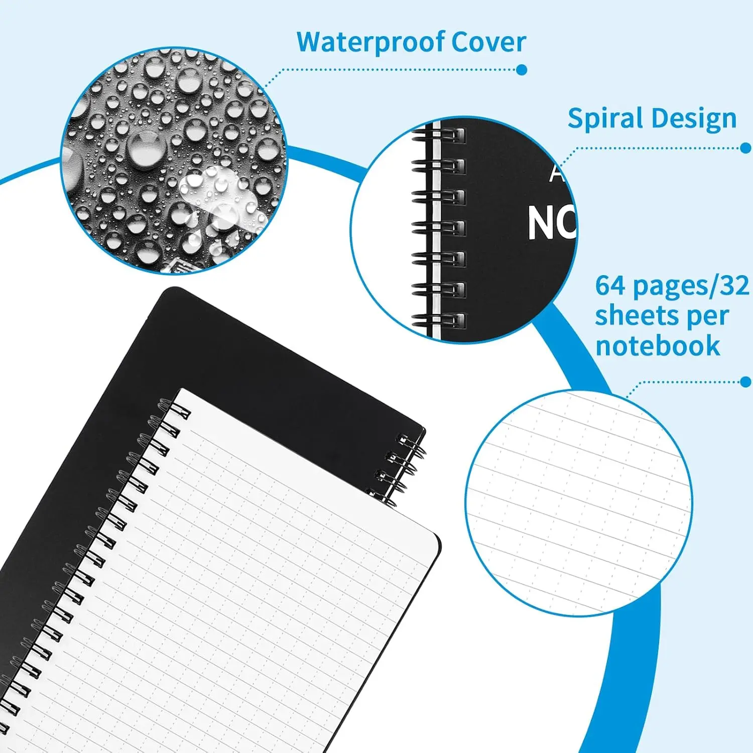 Geyoga 3 Pack Waterproof Spiral Notebook 3" X 5" Weatherproof - View #6
