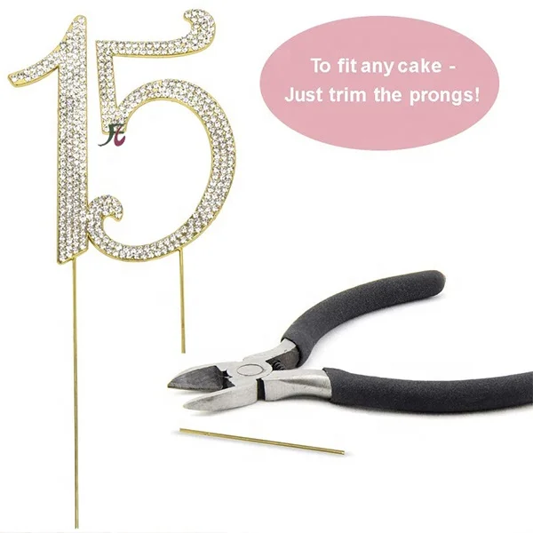 Gold Birthday Number 15 Cake Topper Anniversary Crystal Rhinestones Decorative Cupcake Topper for 15th Birthday Party Supplies