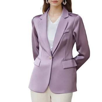Boying OEM Custom Logo Design Women's High-End Blazers Small One-Button Black Slit Suit for Spring Autumn Casual Temperament