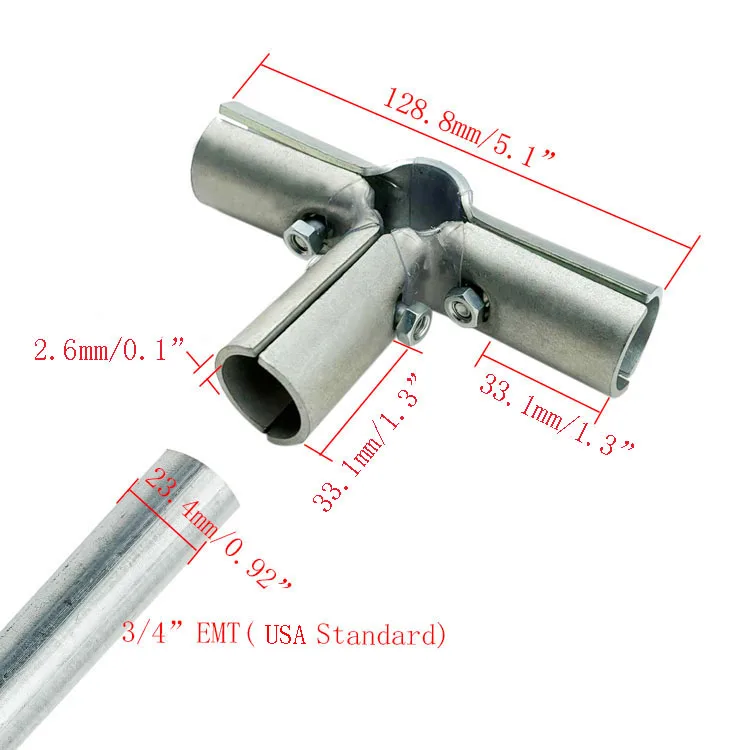 3/4 inch 4 way Structural Pipe Connector 3/4" EMT Connector for DIY Building Pipe shelves Desks Greenhouse Cube structure details