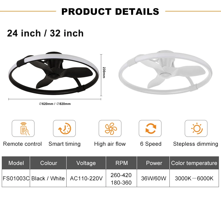 Ceiling Fan, 24inch, 32inch, LED, Abs - detail 6