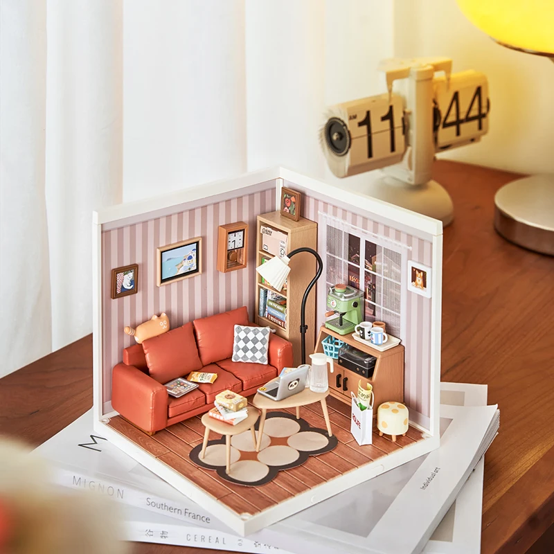 Robotime Rolife 3D Plastic Puzzle DW007 Cozy Living Lounge Building Toy Kit DIY Miniature House