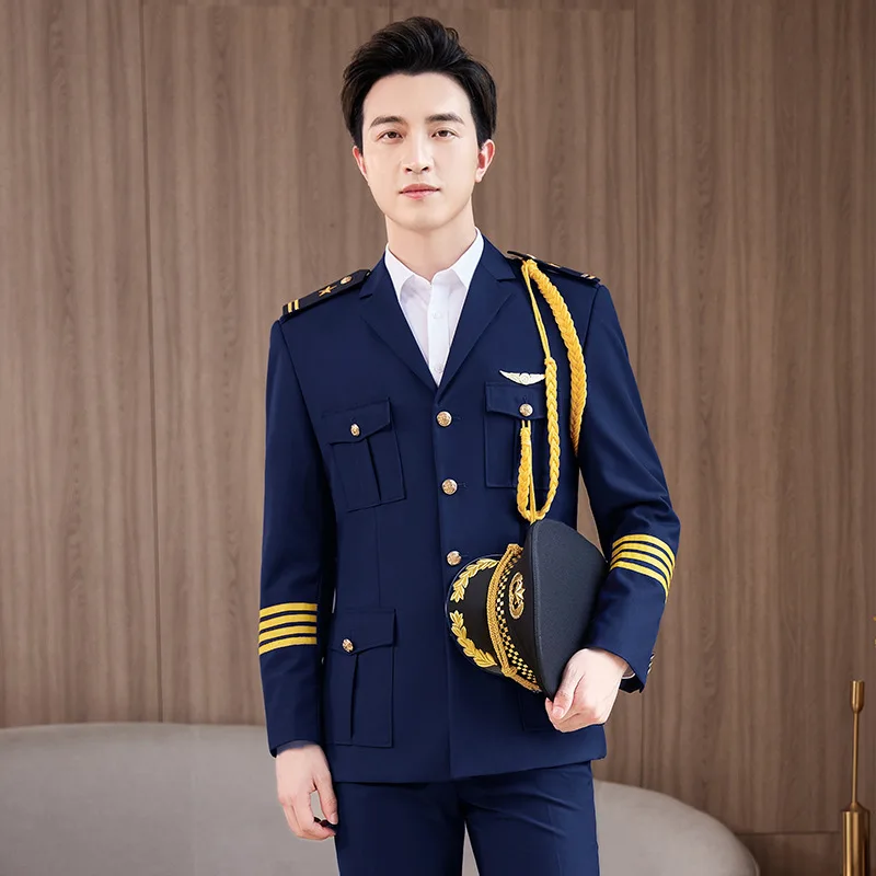 New Airline Flight Attendant Navy Black Color Women Pilot Suit Uniform  Two-piece Suit