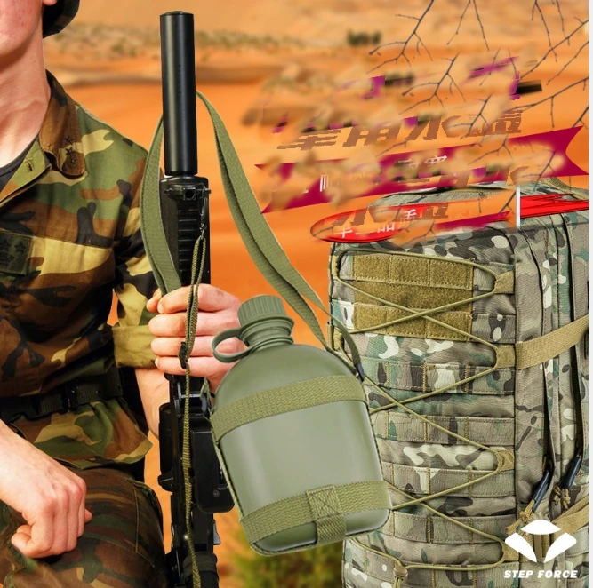 Sports Outdoor Hunting Outdoor Tactical Plastic 1L 800ml 1000ml Water Bottle Custom logo with Shoulder Straps Canteen