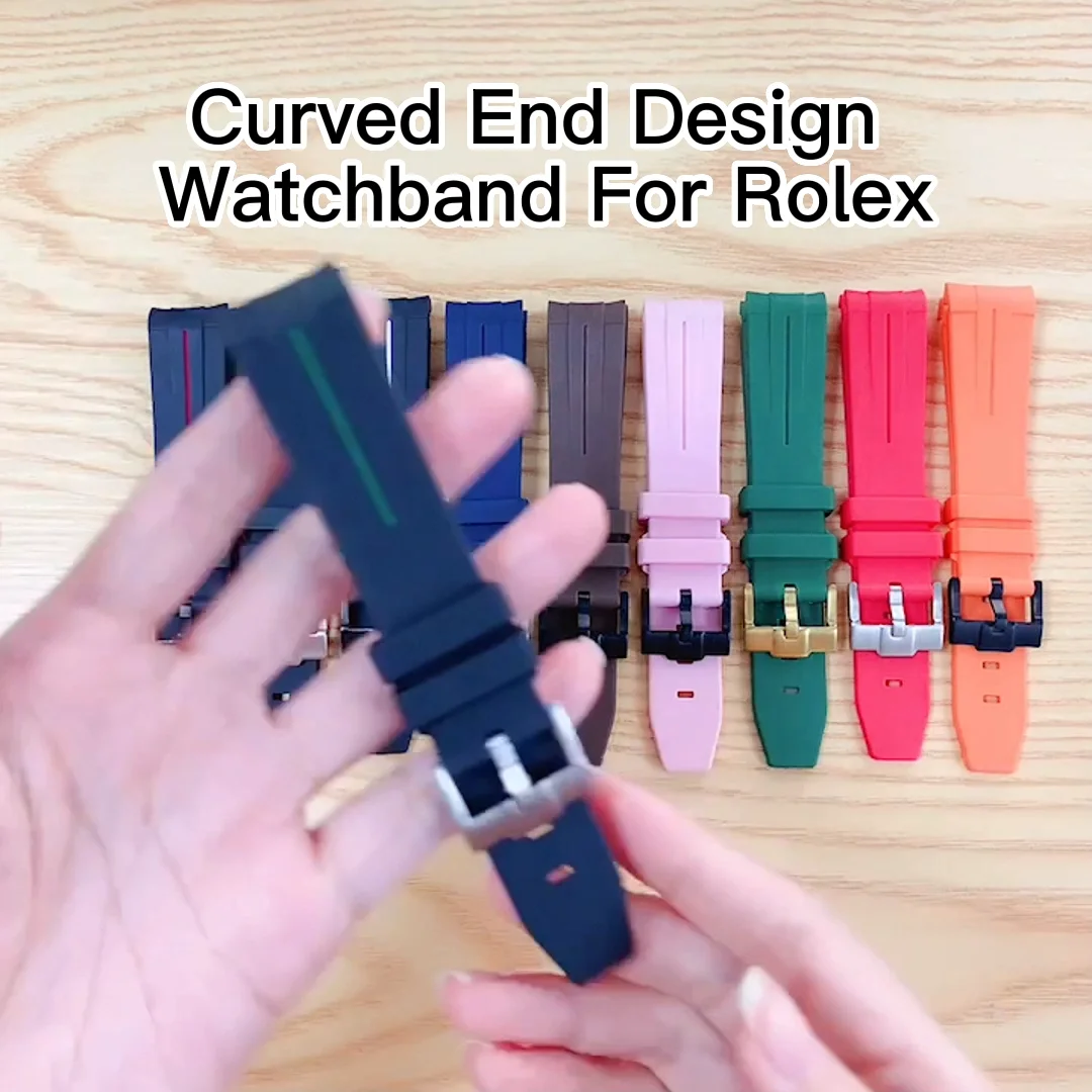 20mm 21mm 22mm Watch Belts Curved End Rubber Silicone Women Men Wrist