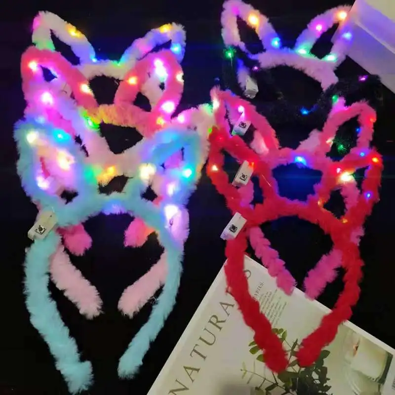 LED Light Luminous Rabbit Ears Flashing Bunny Ears Headdress Head Hair Band Hoop Kid Birthday Christmas Party Decoration Toy