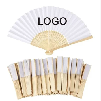 Top-ranking Suppliers Wholesale Custom Printed Logo Folding Bamboo Handfan Rib Wedding Wooden Hand Held White Paper Fans