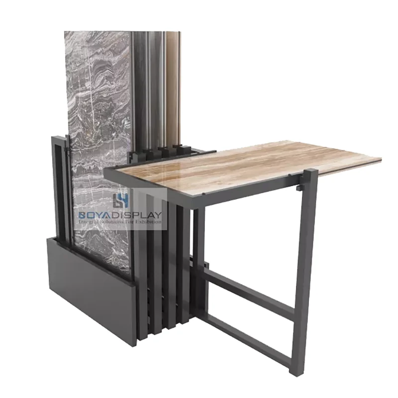 Latest Quartz Marble Stone Type Sliding Rotating Display Stand Flooring Panels Push Pull Ceramic Tile Display Rack Stand