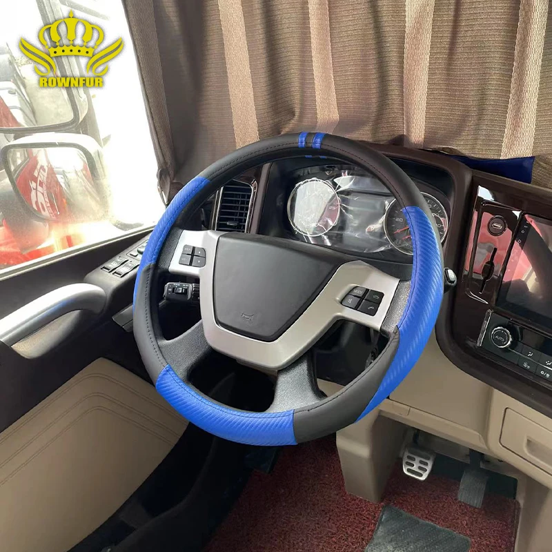 thumbnail image 2 of Black Eco-Leather Steering Wheel Cover For Trucks | Fits SCANIA DAF VOLVO RENAULT IVECO 2 of 4