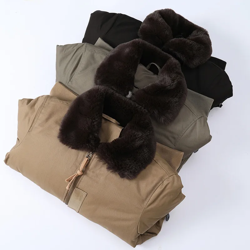mens winter thick cotton fabric classical pilot jacket with fur collar high quality outdoor autumn coat mens_voghion.com