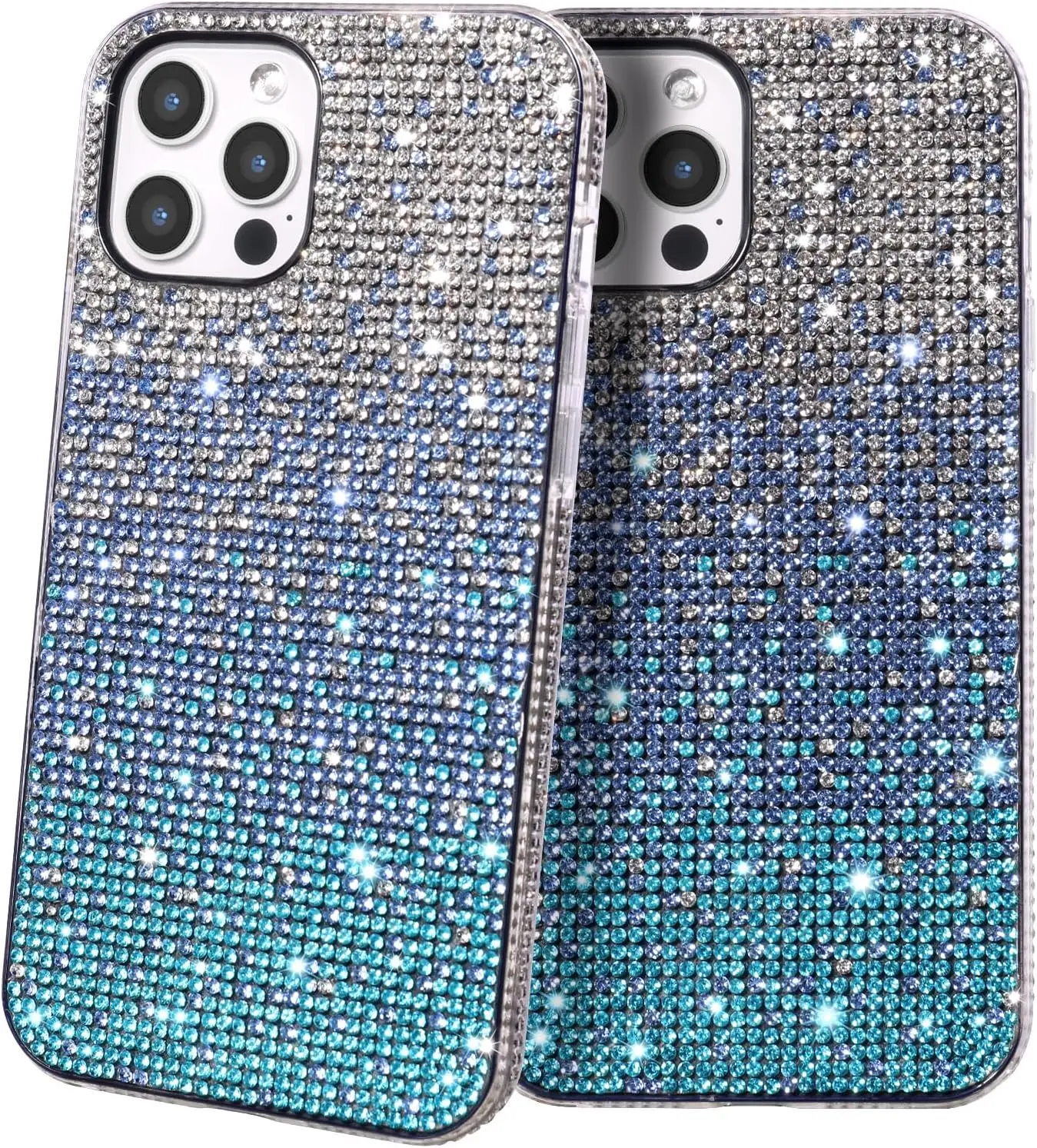 Coque pour iPhone 16 Pro Max Luxe Paillettes Diamant Mignon Dégradé Couverture Souple Protectrice Antichoc Coque de Téléphone Dégradé Bleu  