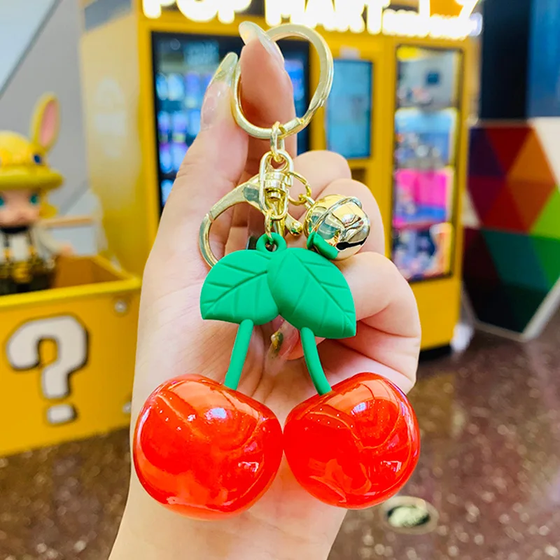 Cartoon Fashion Cherry Keychain Creative Fruit Key Chain Cute Girl Key Ring  Chains Car Bag Pendent Charm For Gift