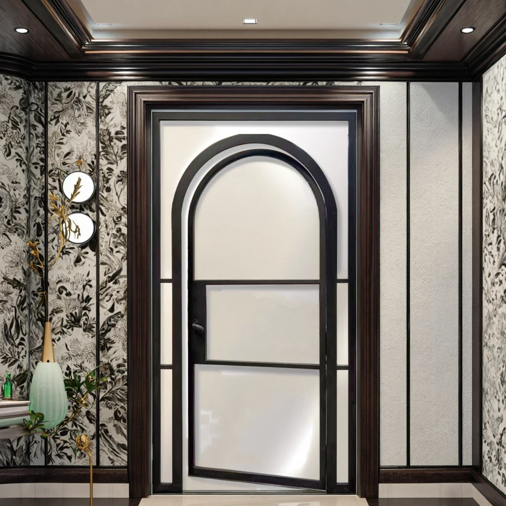 Modern French Design Durable Clear Glass Wrought Iron Door for Bedroom Apartment Hall Villa Exterior Easy Installation manufacture