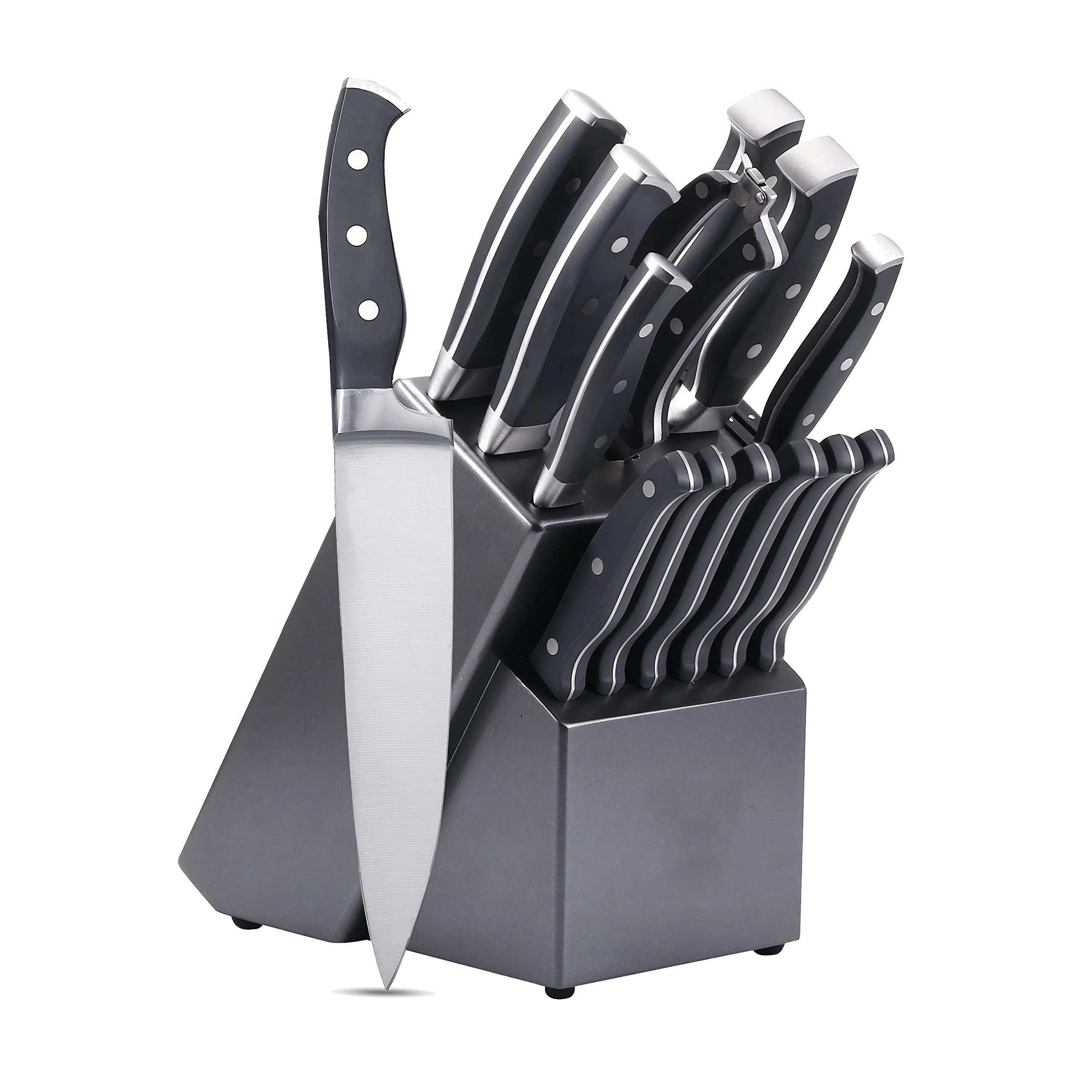 High Carton Steel Santoku Bread 19 Pcs Black Ultra Sharp Kitchen Chef ...