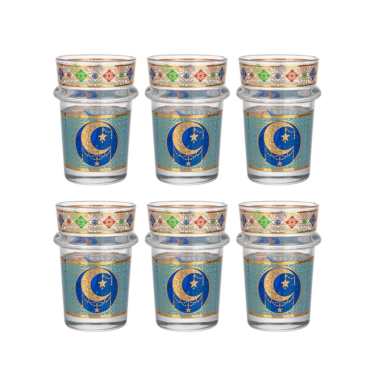 6pcs Tumble Saudi Arabic Glassware Drinking Cups Black and Gold 5oz 6oz Moroccan Tea Glasses Glass Teapot Set for Custom Gift