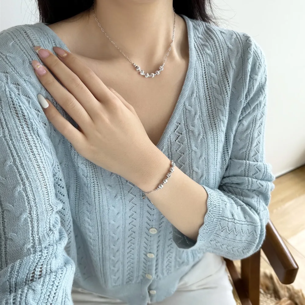 KAKODIY Dainty Design 925 Sterling Silver Rhodium 18K Gold Plated Chain Five Circles Polished Finish Beads Pendant Necklace for Women detail 8