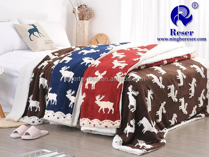 Perfect Gift Reversible Knitted Christmas Snowflake Sherpa Fleece Throw Blanket Fluffy Bed Sofa Cozy Plush for Winter