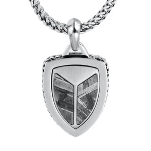 Tizti Jewelry Stylish Men's Stainless Steel Shield Pendant Necklace Meteorite Inlay Pendant