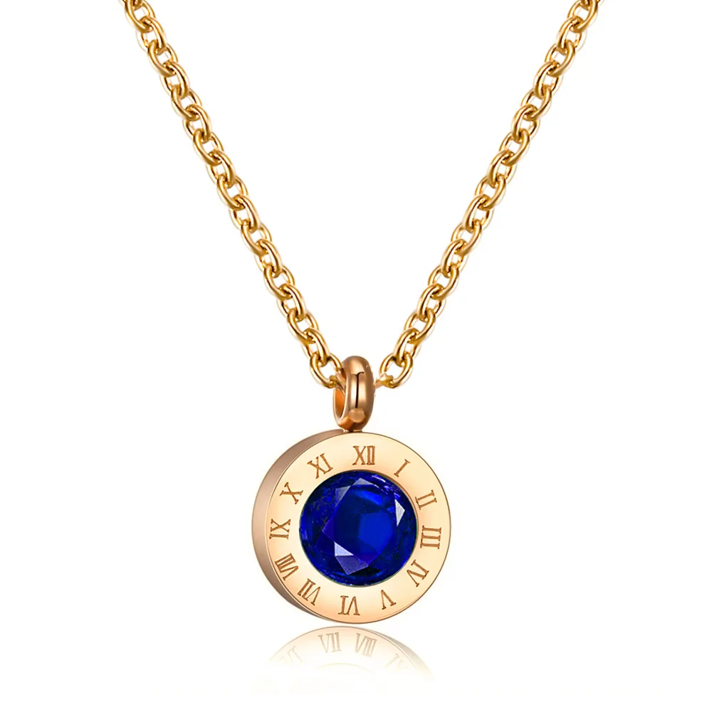 Retro Creative Roman Numerals Green Crystal Pendant Necklace Cold Wind Temperament Clavicle Chain Women TrendJewelry