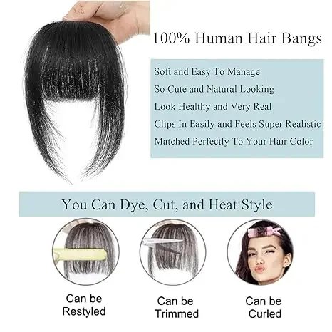 Platinum Blonde Human Hair Bangs Clip in Straight Hair Pieces for Women Blunt Bangs Extension_voghion.com