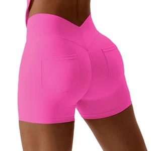 Women Compression Quick Dry Comfort V Cut Scrunch Sport Shorts With Pockets