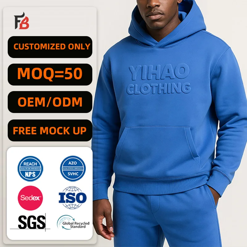 Manufacturer Streetwear Custom Puff Print Hoodie 500 Gsm Heavyweight Thick Cropped Men Oversized Essentials Custom Hoodies