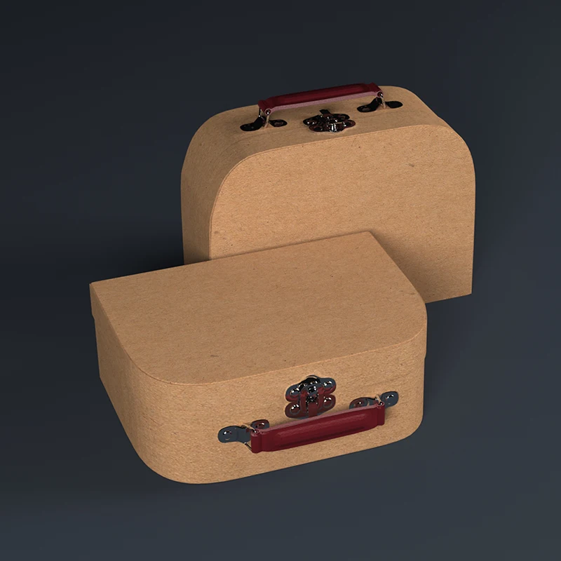 Kraft Paper Cardboard Suitcase with Handle Children Small Paper Suitcase