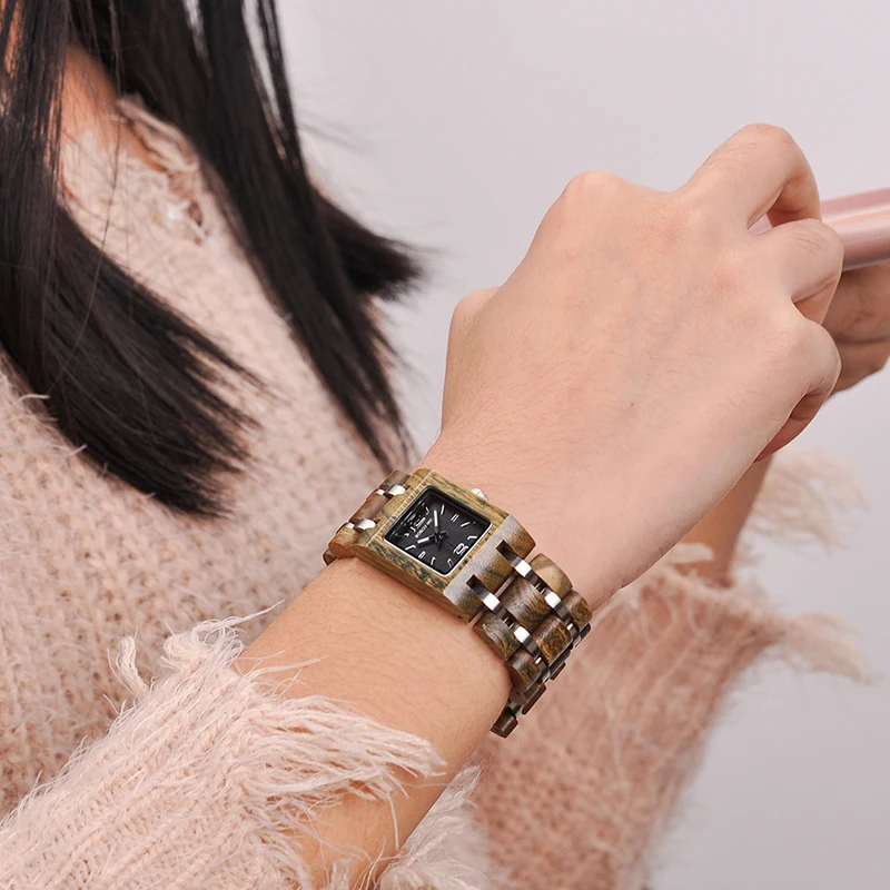 Quickshipment BOBO BIRD Elegant Wooden Watch Square Ladies Wrist Watch Custom Wood Watch Women