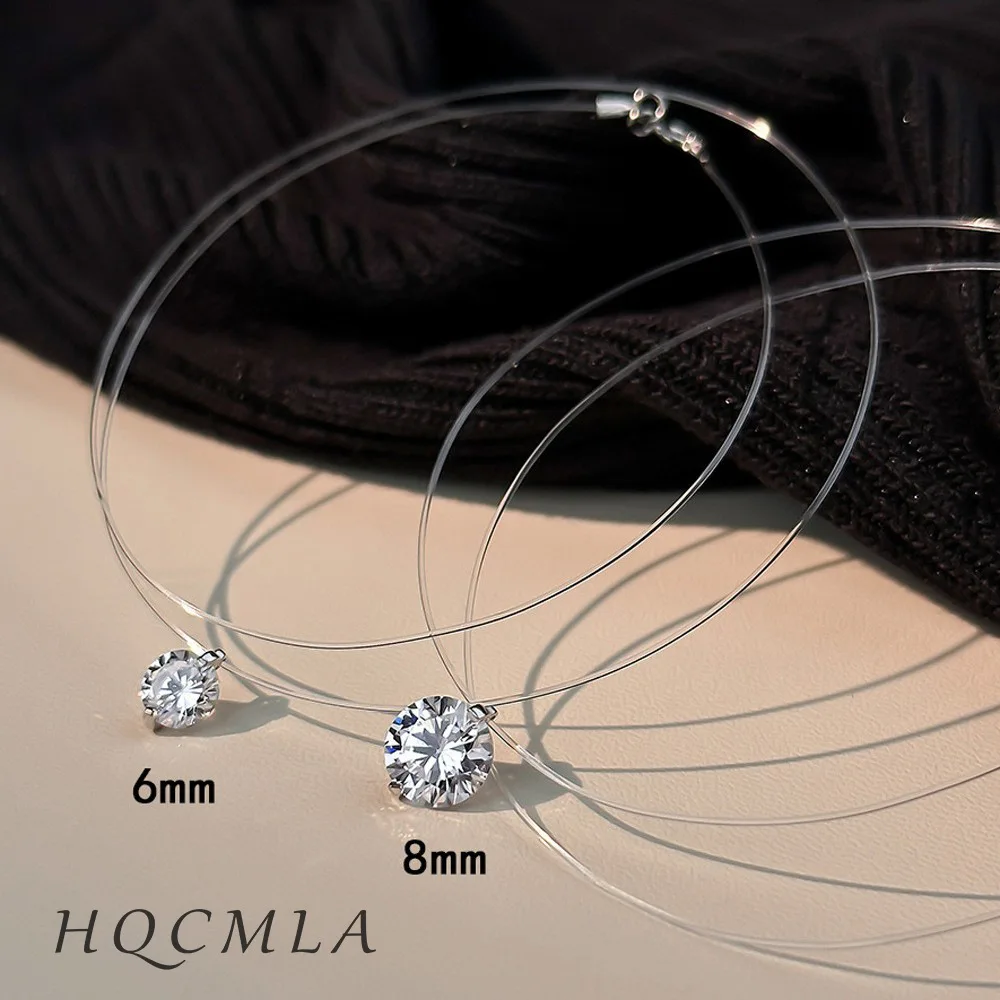 2025 925 Silver Mermaid's Tears Pendant Necklace for Women Flash Diamond Transparent Fishing Line Clavicle Necklace