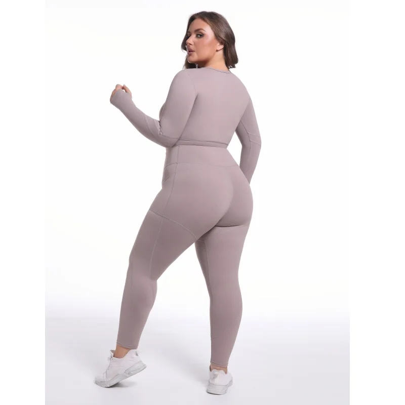 product odm plus size quick dry running jackets long sleeve yoga sets outdoor fitness gym training lady fitness yoga pants with pocket-57