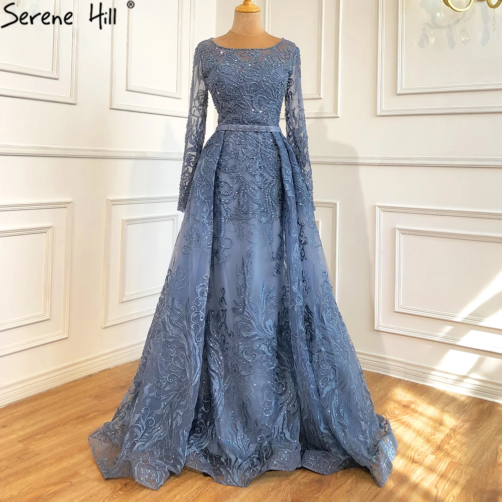 2024 New Arabic Exquisite Mermaid Evening Dresses V-Neck Long Sleeves Blue  Crystals Appliques Beads Party Birthday Gowns Dress | Beyondshoping | Free  Worldwide Shipping, No Minimum!