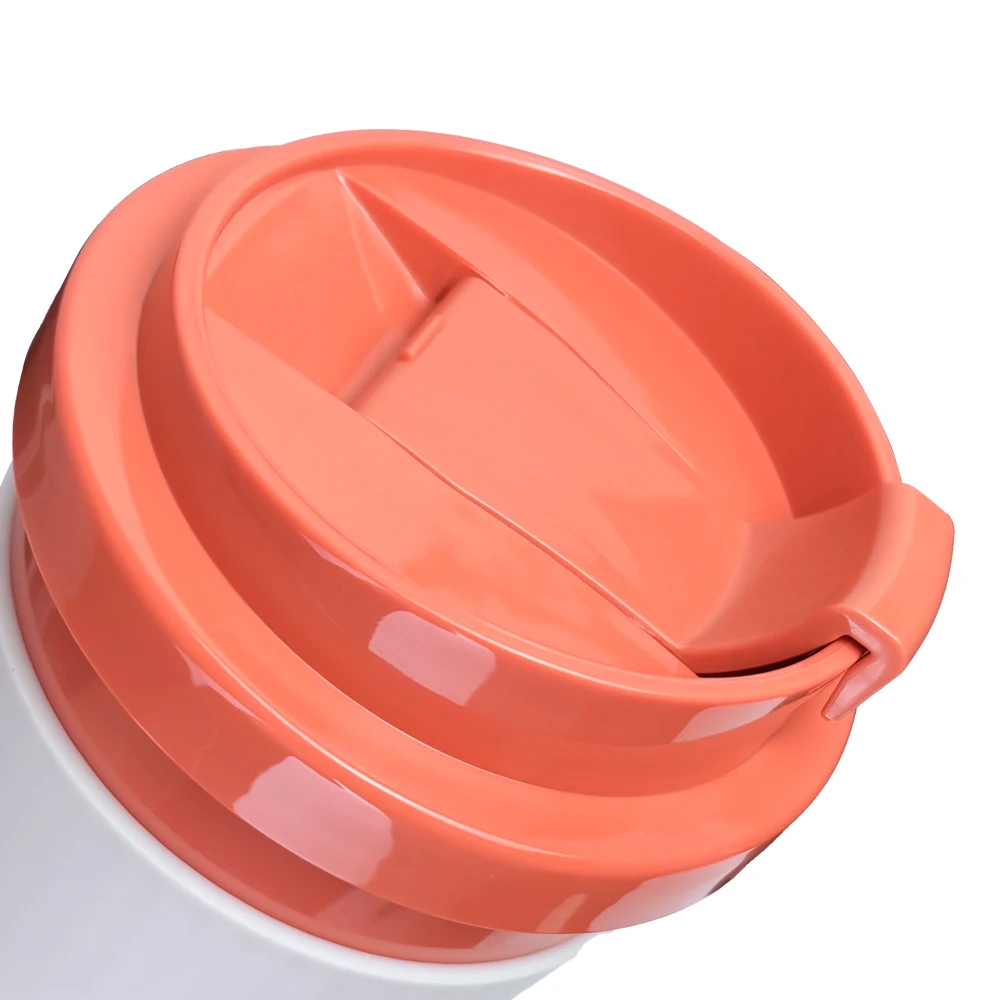 Eco-friendly 12OZ Reusable Custom Bamboo Coffee Cup with Flip Top Orange Tea Coffee Mug Cup Without Handle Travel Coffee Tumbler