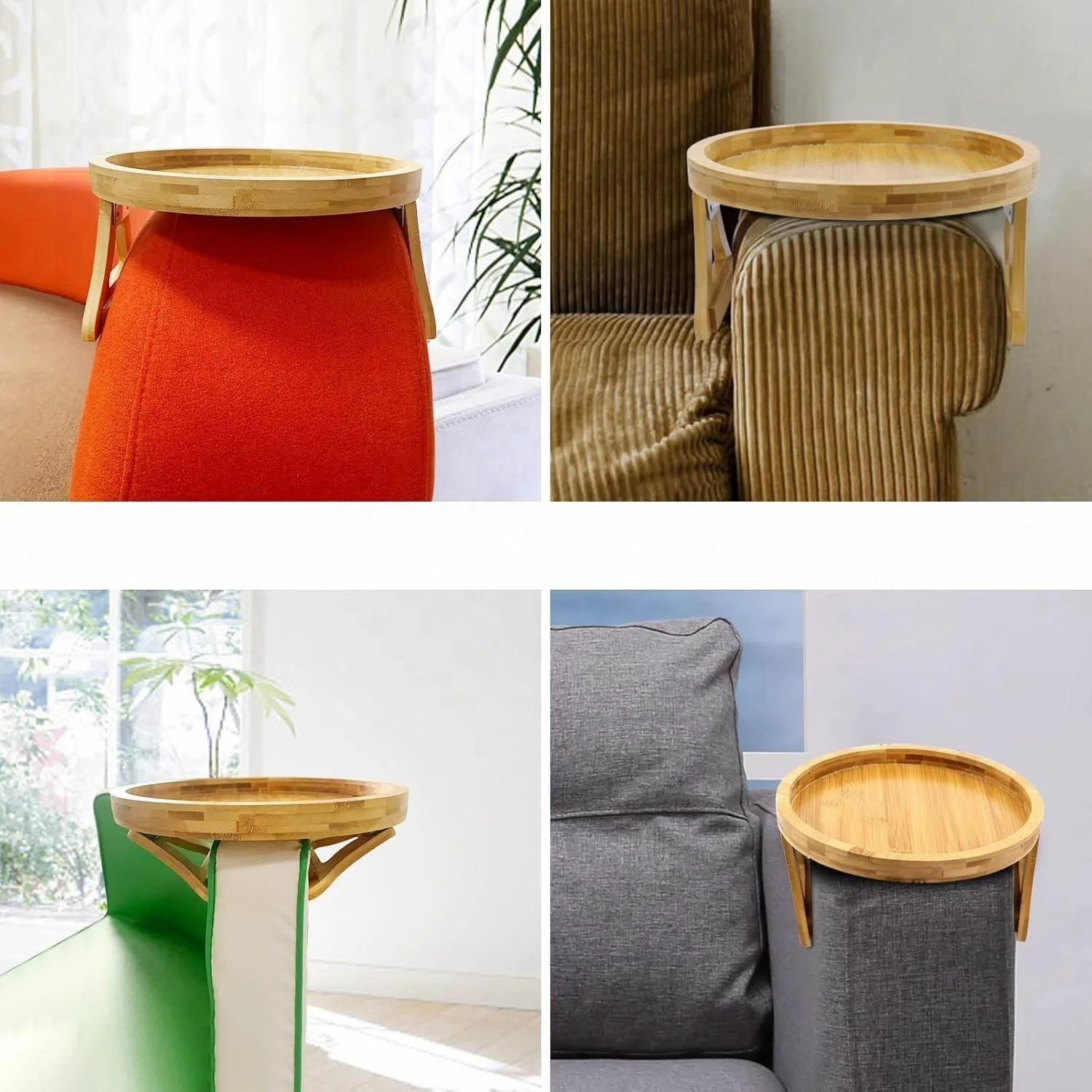 Factory Wholesale Bamboo Sofa Arm Rest Tray Couch Cup Holder Table with Cup Coaster Storage Trays