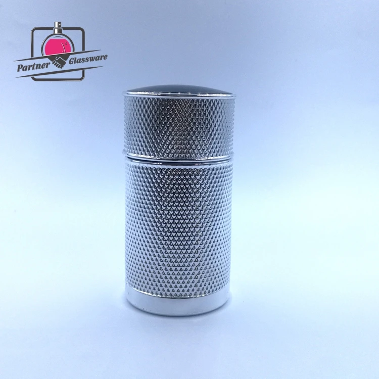 100ml High Quality Empty Cylinder Shape Luxury Silver Glass Perfume Bottle with Aluminum Cap