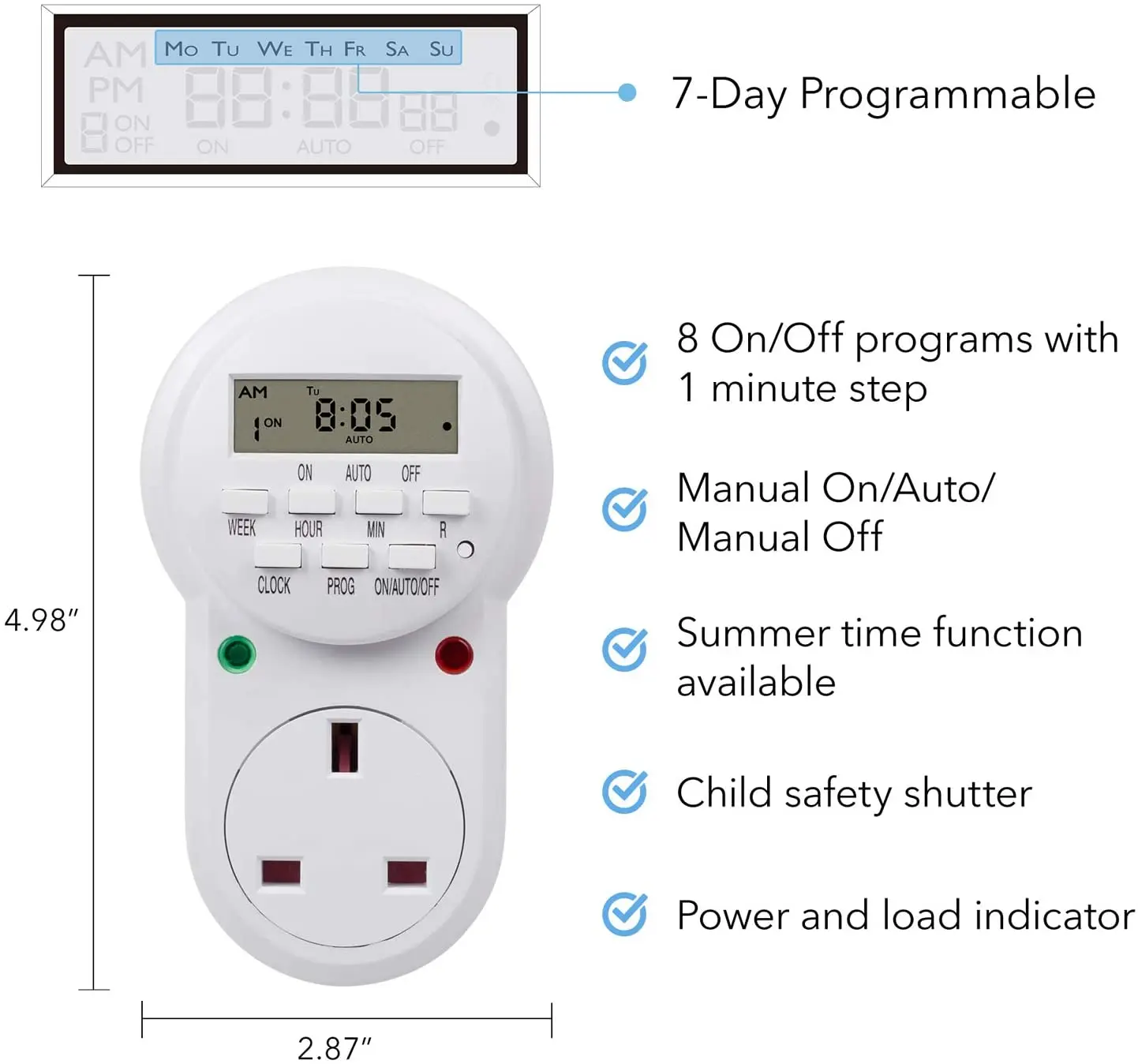 ROEY Weekly Programmable Electronic Timer with LCD Display 24 Hours/7 ...
