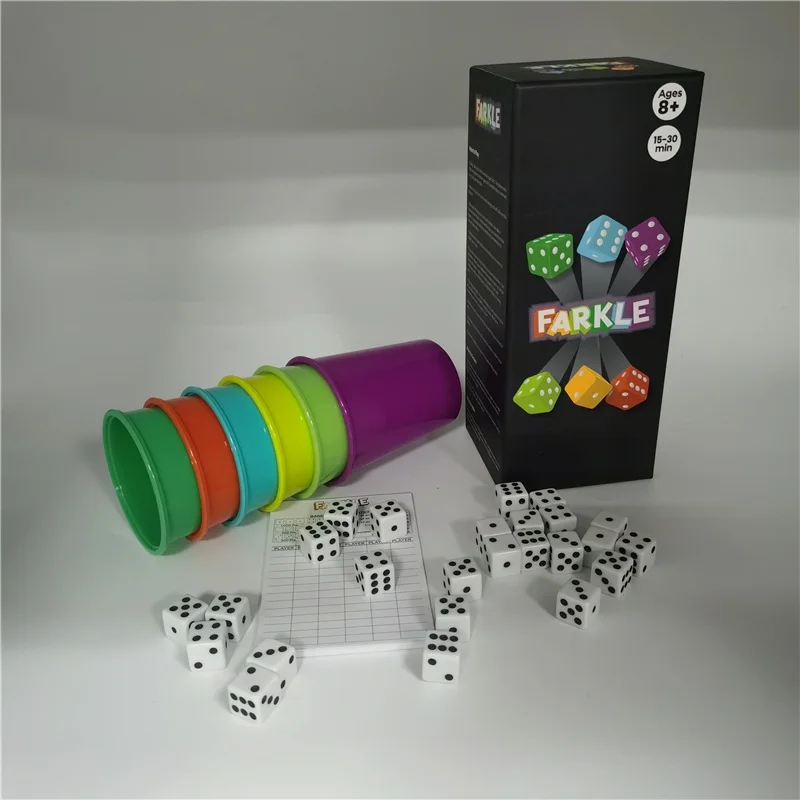 Factory Customized Logo Farkle Deluxe Classic Dice Game Set With 36 Dice,6 Colorful Rolling Cups