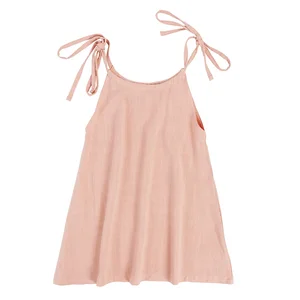 Wholesale Boutique Children Clothes Sleeveless Dress Solid Pink Baby Girls Dress