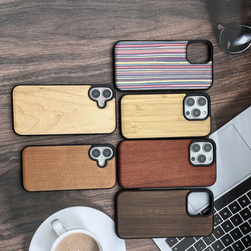 Retro Solid Wooden Mobile Phone Case Shockproof Custom Wood Cover TPU Bamboo Cases for Iphone 16 Pro Max 15 16plus 14 13 12 11