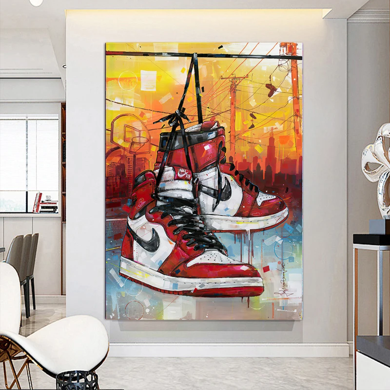 Graffiti Art Sneakers Sports Shoe Canvas Air Shoes Pop Graffiti Street Art  Work Wall Pictures Decoration Canvas Painting