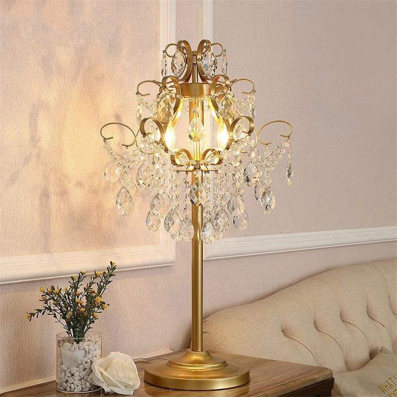 Nordic Crystal Floor Lamp LED Gold Table Light for Bedroom