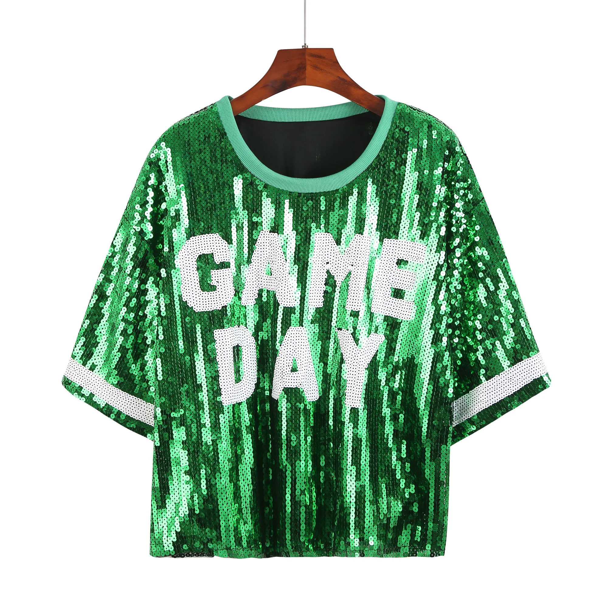 Custom Bling Football Baseball Game Day Sequin Shirt Sequins Top Jersey  Lady Tops Short Sleeves Sequined Shirts Wholesale, image size:2000x2000